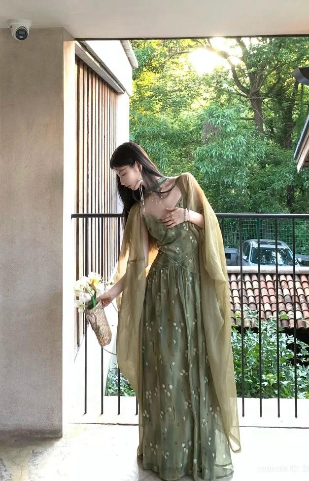 Pretty A Line Spaghetti Straps Satin Printed Chiffon Long Prom Dress,Evening Dress GG5235