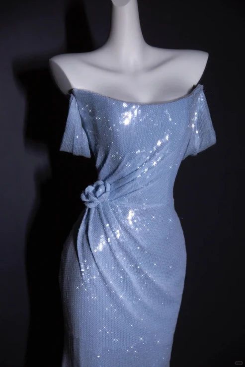 Gorgeous Sparkly Mermaid Off The Shoulder Sequin Flowers Long Prom Dress,Evening Dress GG5243