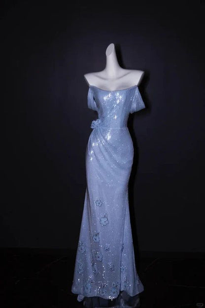 Gorgeous Sparkly Mermaid Off The Shoulder Sequin Flowers Long Prom Dress,Evening Dress GG5243