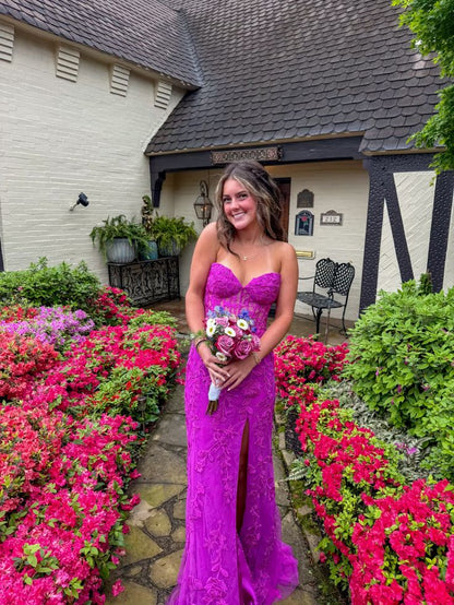 Chic Mermaid Sweetheart Tulle Lace Slit Long Prom Dress,Evening Dress GG5244