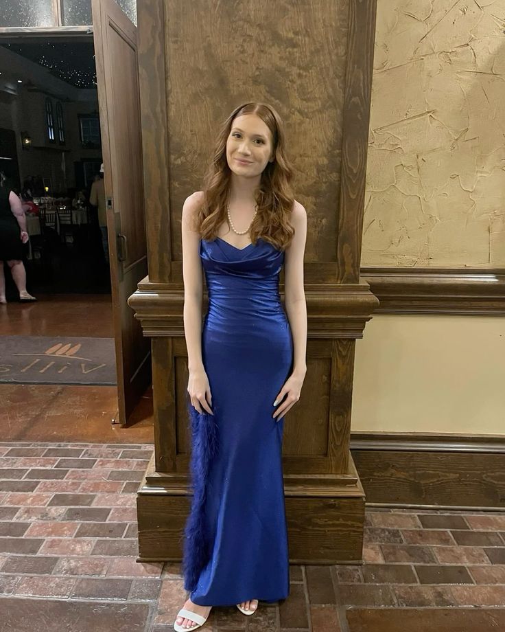 Navy Mermaid Spaghetti Straps Satin Slit Long Prom Dress,Evening Dress GG5246