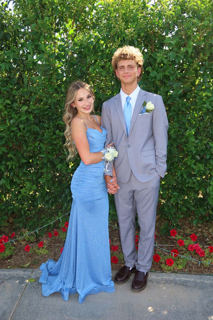 Modest Mermaid Spaghetti Straps Satin Sequin Long Prom Dress,Evening Dress GG5248