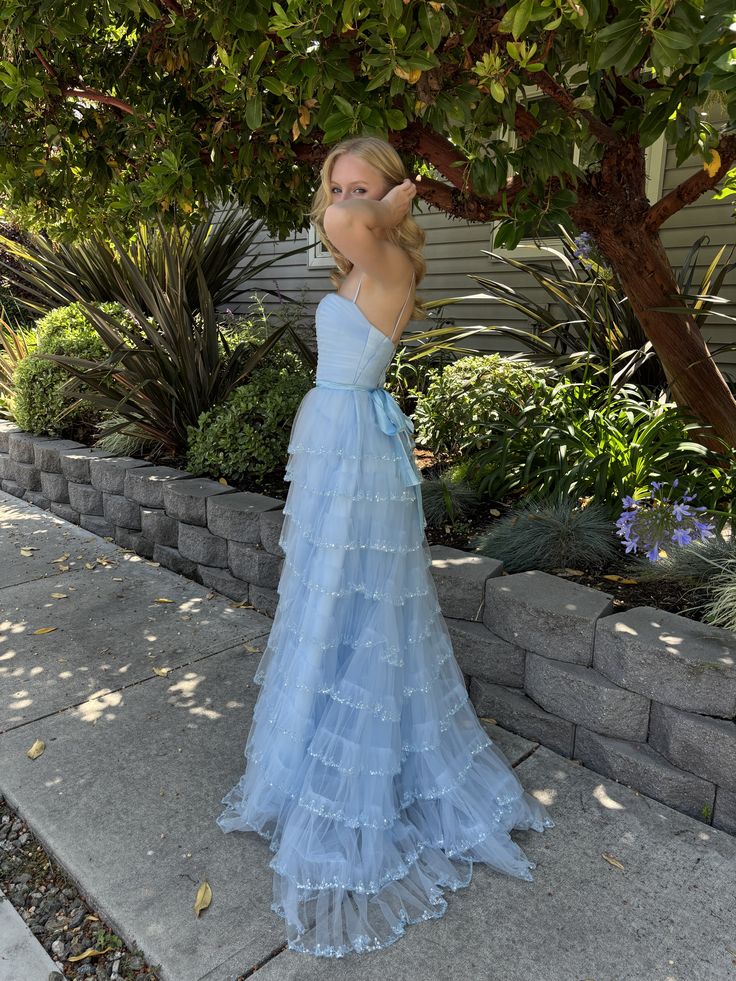 Elegant Pretty A Line Strapless Straps Tiered Tulle Long Prom Dress,Evening Dress GG5253