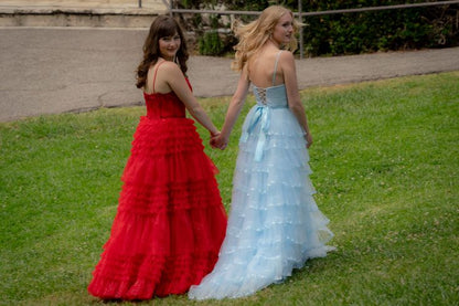 Elegant Pretty A Line Strapless Straps Tiered Tulle Long Prom Dress,Evening Dress GG5253