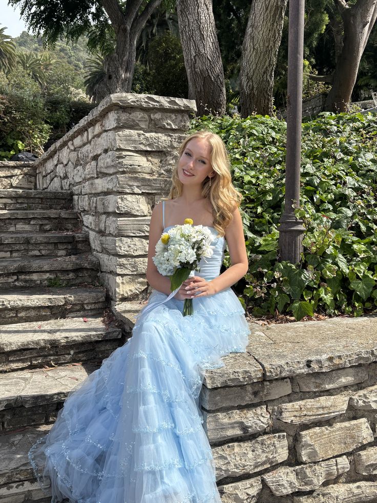 Elegant Pretty A Line Strapless Straps Tiered Tulle Long Prom Dress,Evening Dress GG5253