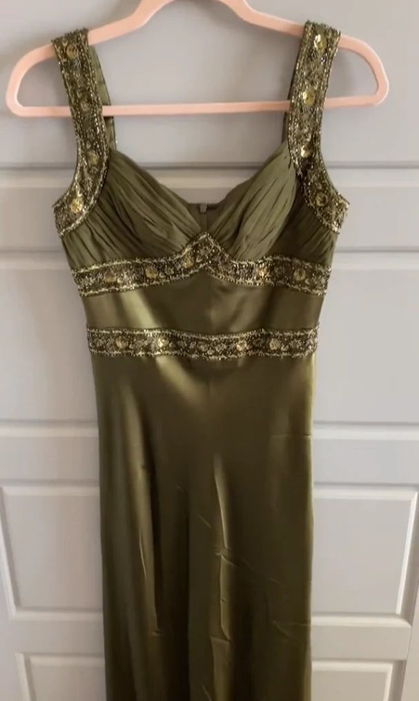 Olive Green Pretty Mermaid Sweetheart Satin Beaded Long Prom Dress,Evening Dress GG5258