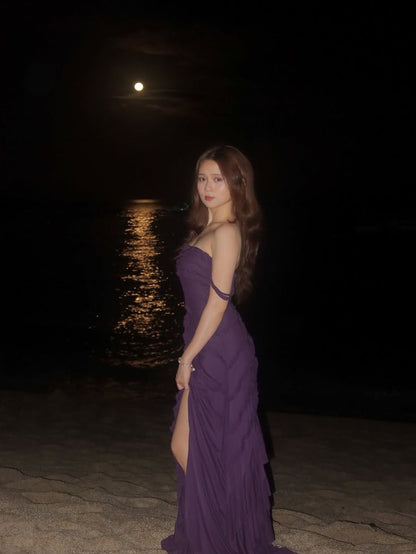 Unique Mermaid Off The Shoulder Chiffon With Ruffles Slit Long Prom Dress,Evening Dress GG5264