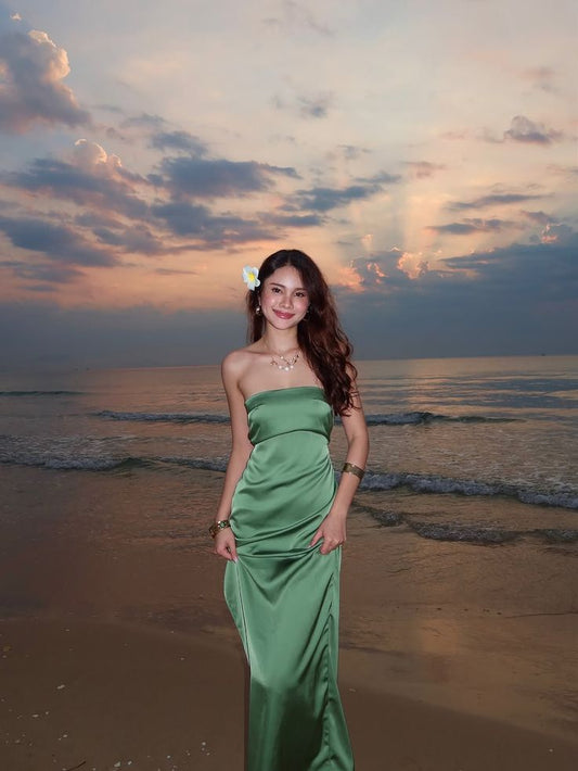 Charming Mermaid Strapless Satin Slit Long Prom Dress,Evening Dress GG5266