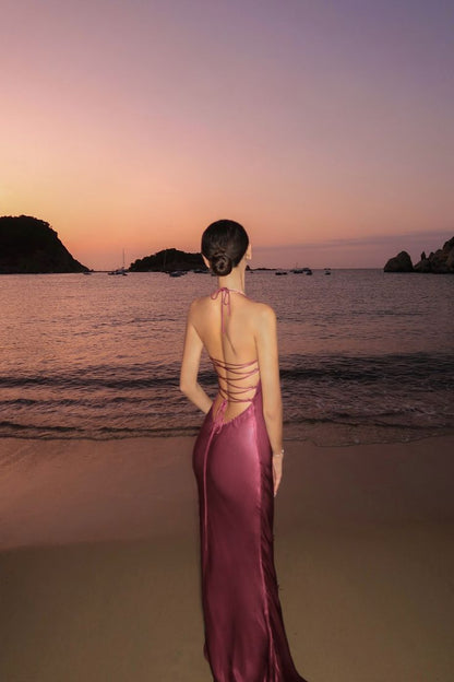 Sexy Mermaid Halter Satin Sequin Long Prom Dress,Evening Dress GG5267