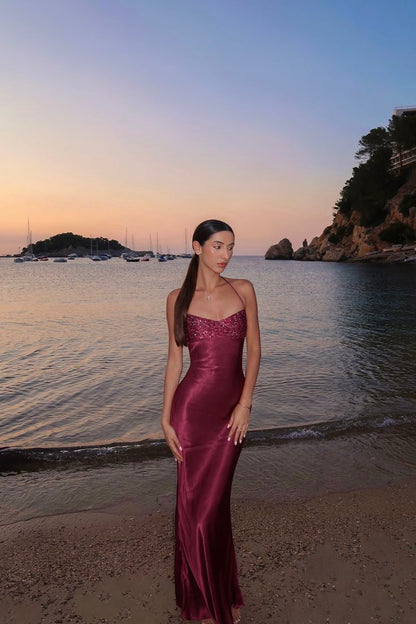 Sexy Mermaid Halter Satin Sequin Long Prom Dress,Evening Dress GG5267