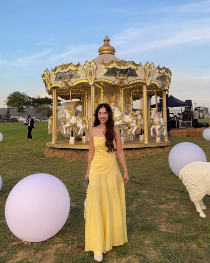 Classic A Line Pastel Yellow Spaghetti Straps Satin Without Sleeves Long Prom Dress,Evening Dress GG5277