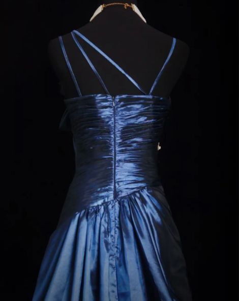 Classy Mermaid Navy Spaghetti Straps Satin Beaded Without Sleeves Long Prom Dress,Evening Dress GG5287