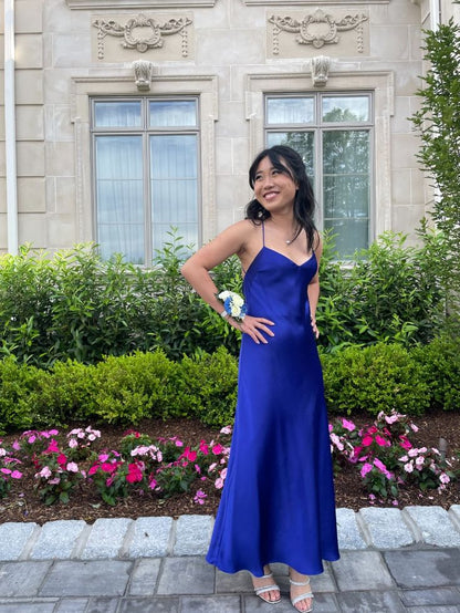 Chic A Line Spaghetti Straps Satin Without Sleeves Long Prom Dress,Evening Dress GG5289