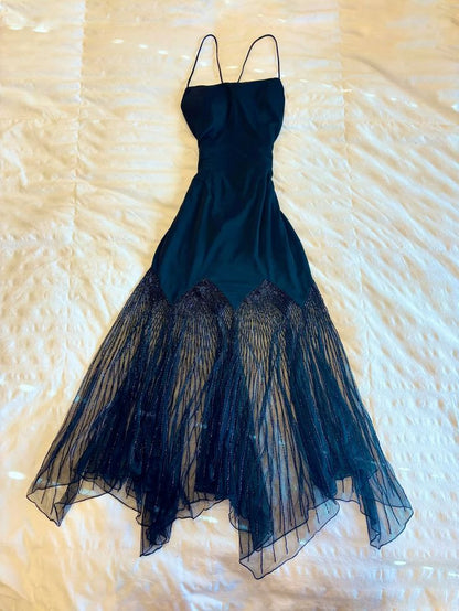 Chic A Line Spaghetti Straps Satin Tulle Without Sleeves Long Prom Dress,Evening Dress GG5297