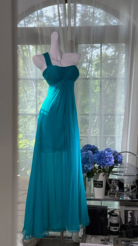 Classy A Line One Shoulder Turquoise Chiffon Without Sleeves Long Prom Dress,Evening Dress GG5300