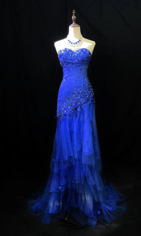 Pretty Mermaid Sweetheart Royal Blue Tulle Beaded Without Sleeves Long Prom Dress,Evening Dress GG5302