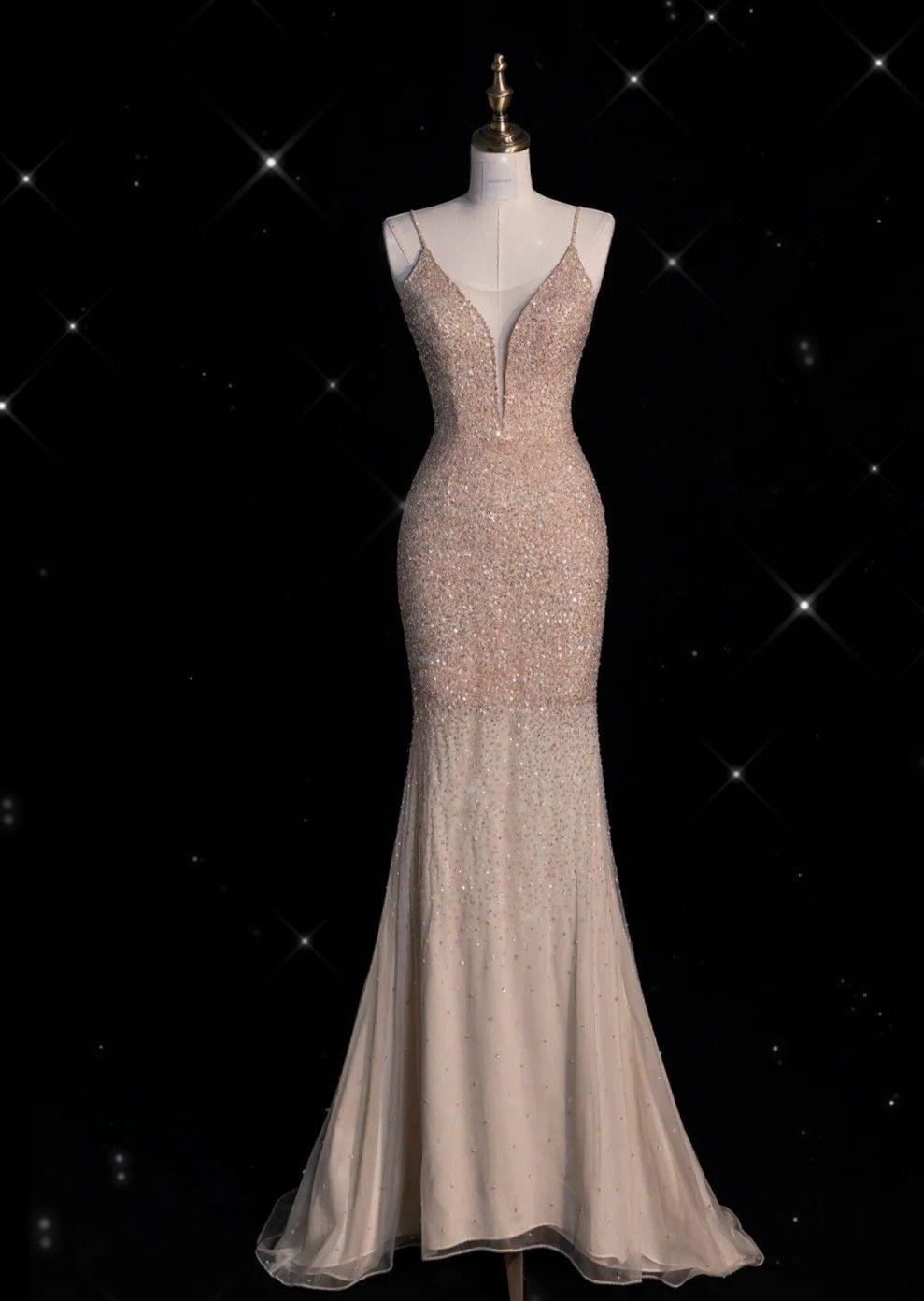 Shiny Mermaid Spaghetti Straps Tulle Sequin Without Sleeves Long Prom Dress,Evening Dress GG5304