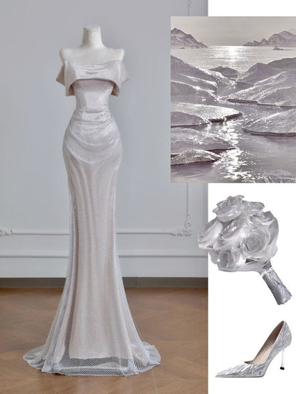 Classy Mermaid Strapless Satin Tulle Without Sleeves Long Prom Dress,Evening Dress GG5309