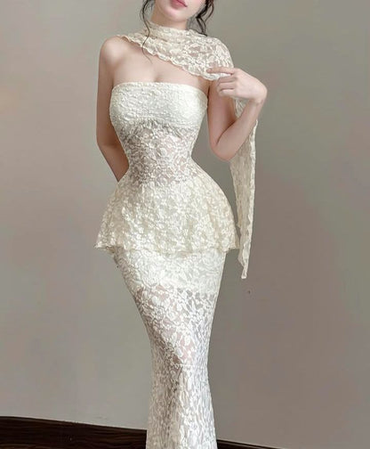 Chic Mermaid Strapless Lace Without Sleeves Long Prom Dress,Evening Dress GG5310