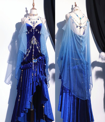 Gorgeous Mermaid Spaghetti Straps Velvet Beaded Without Shawl Long Prom Dress,Evening Dress GG5311