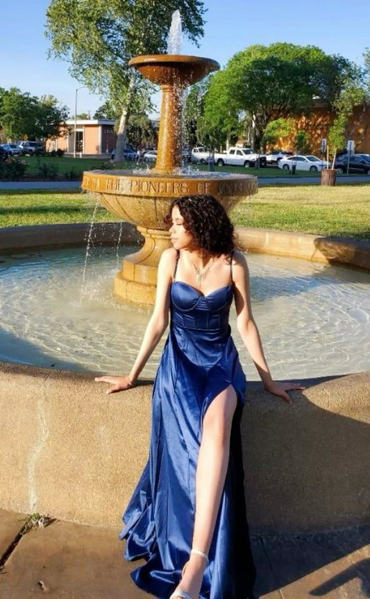 Elegant Mermaid Spaghetti Straps Satin Slit Without Sleeves Long Prom Dress,Evening Dress GG5313