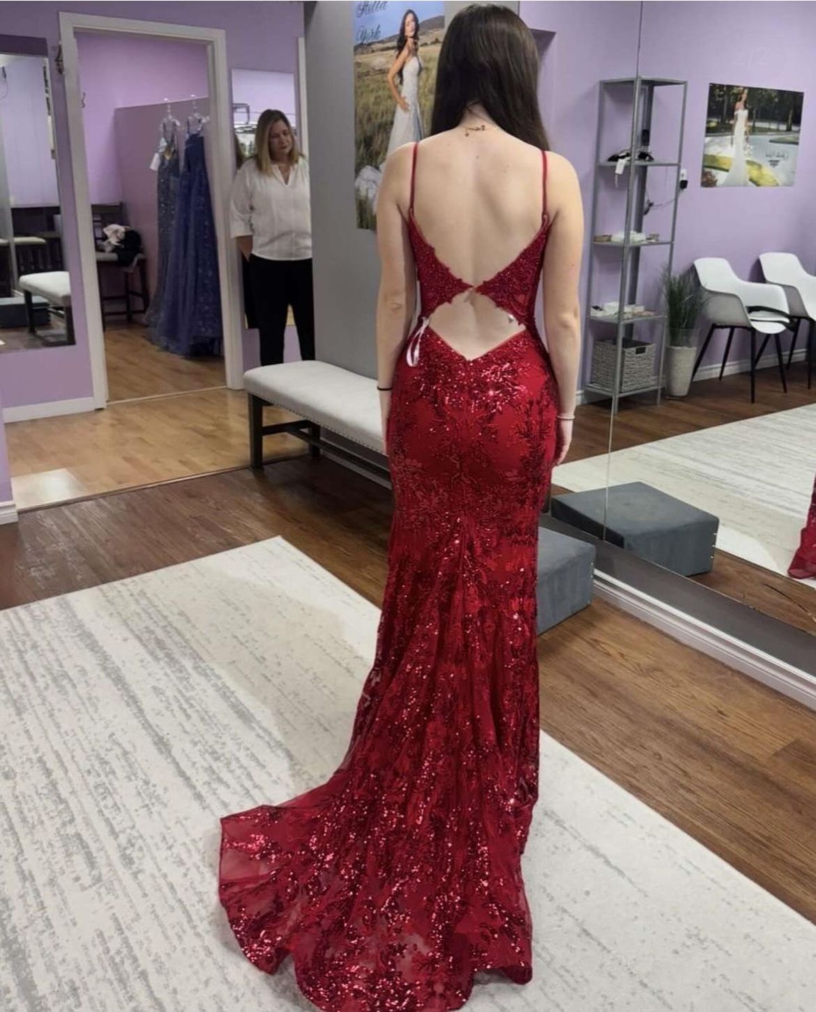 Pretty Burgundy Mermaid Spaghetti Straps Tulle Lace Sequin Without Sleeves Long Prom Dress,Evening Dress GG5314
