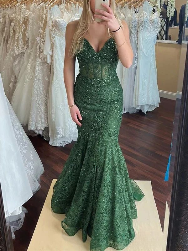 Chic Mermaid Spaghetti Straps Tulle Lace Sequin Without Sleeves Long Prom Dress,Evening Dress GG5315