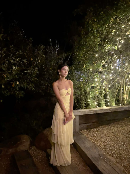 Elegant A Line Strapless Tiered Chiffon Without Sleeves Long Prom Dress,Evening Dress GG5319