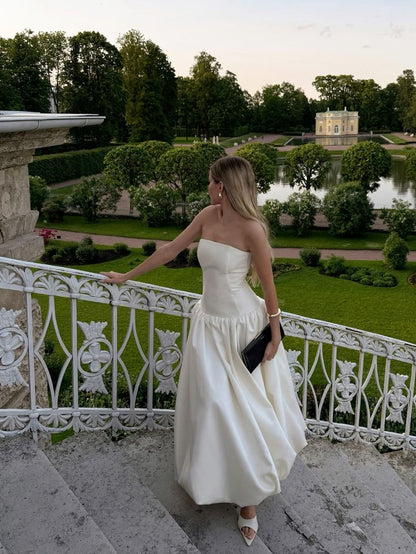 Elegant A Line Strapless Satin Without Sleeves Long Prom Dress,Evening Dress GG5328