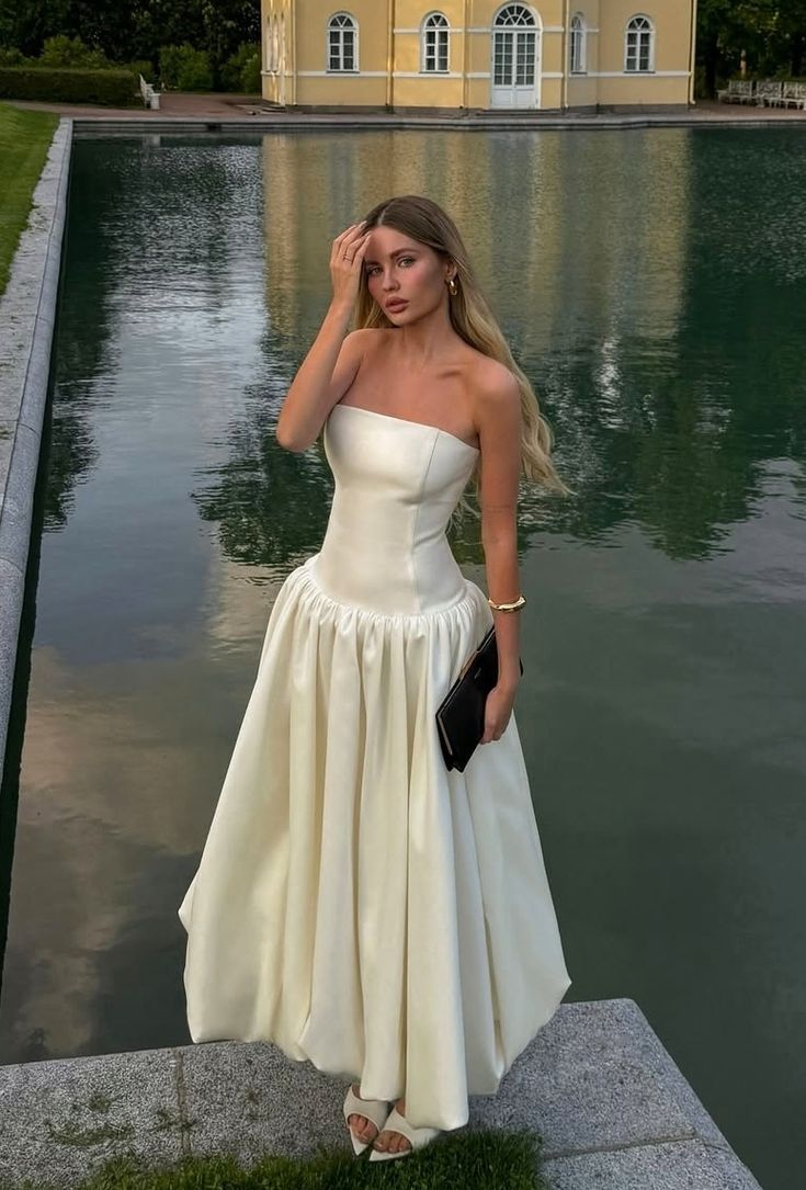 Elegant A Line Strapless Satin Without Sleeves Long Prom Dress,Evening Dress GG5328