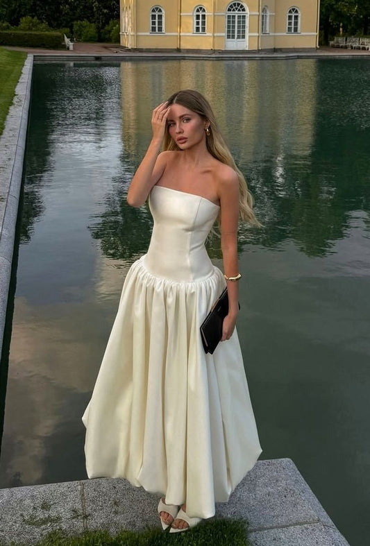 Elegant A Line Strapless Satin Without Sleeves Long Prom Dress,Evening Dress GG5328