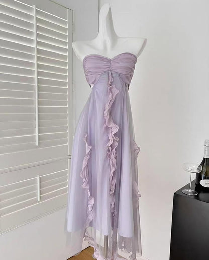 Elegant A Line Sweetheart Chiffon Tulle Ruffle Without Sleeves Long Prom Dress,Evening Dress GG5334