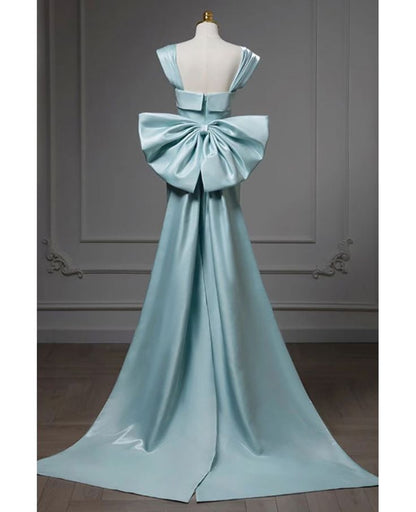 Tiffany Blue Mermaid Square Satin Back With Bow Without Sleeves Long Prom Dress,Evening Dress GG5340