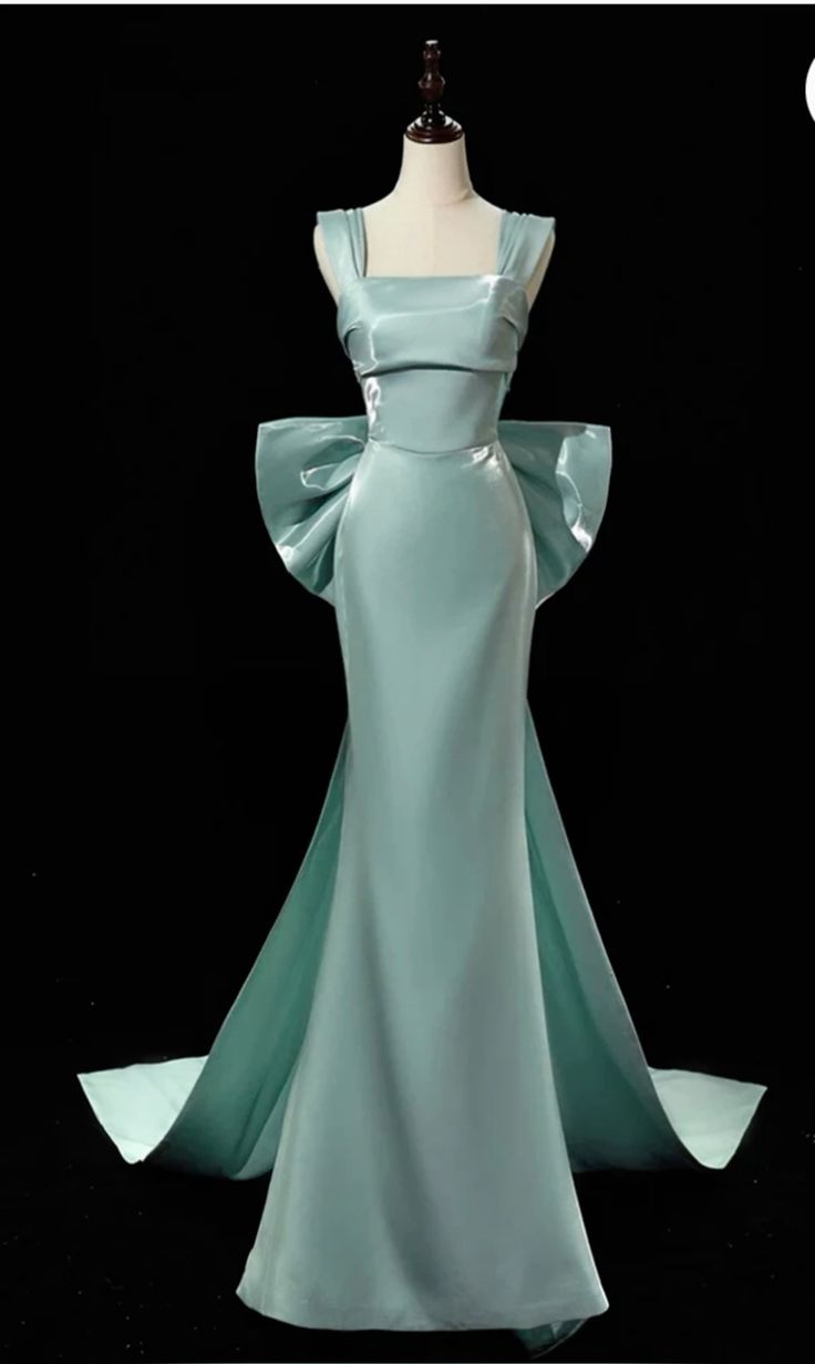 Tiffany Blue Mermaid Square Satin Back With Bow Without Sleeves Long Prom Dress,Evening Dress GG5340