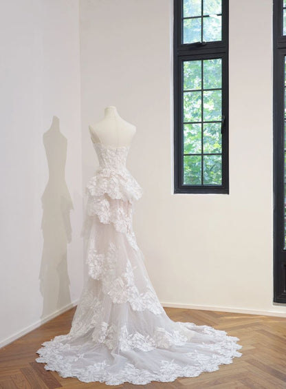 Pretty Mermaid Sweetheart Tiered Tulle Lace Without Sleeves Long Prom Dress,Evening Dress GG5347