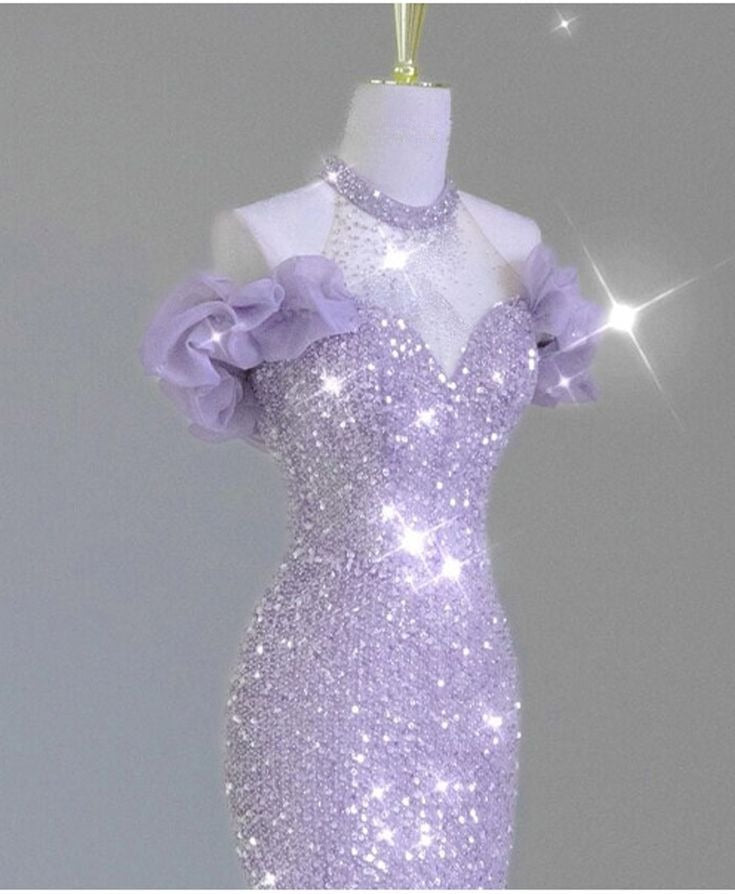 Shiny Lilac Mermaid Halter Sequin Without Sleeves Long Prom Dress,Evening Dress GG5352
