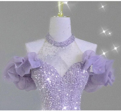 Shiny Lilac Mermaid Halter Sequin Without Sleeves Long Prom Dress,Evening Dress GG5352