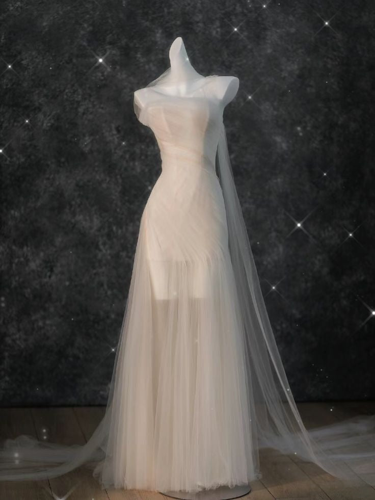 Fairy Mermaid Strapless Tulle With Scarf Without Sleeves Long Prom Dress,Evening Dress GG5358