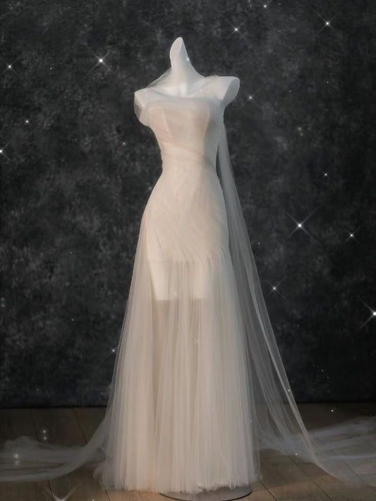 Fairy Mermaid Strapless Tulle With Scarf Without Sleeves Long Prom Dress,Evening Dress GG5358