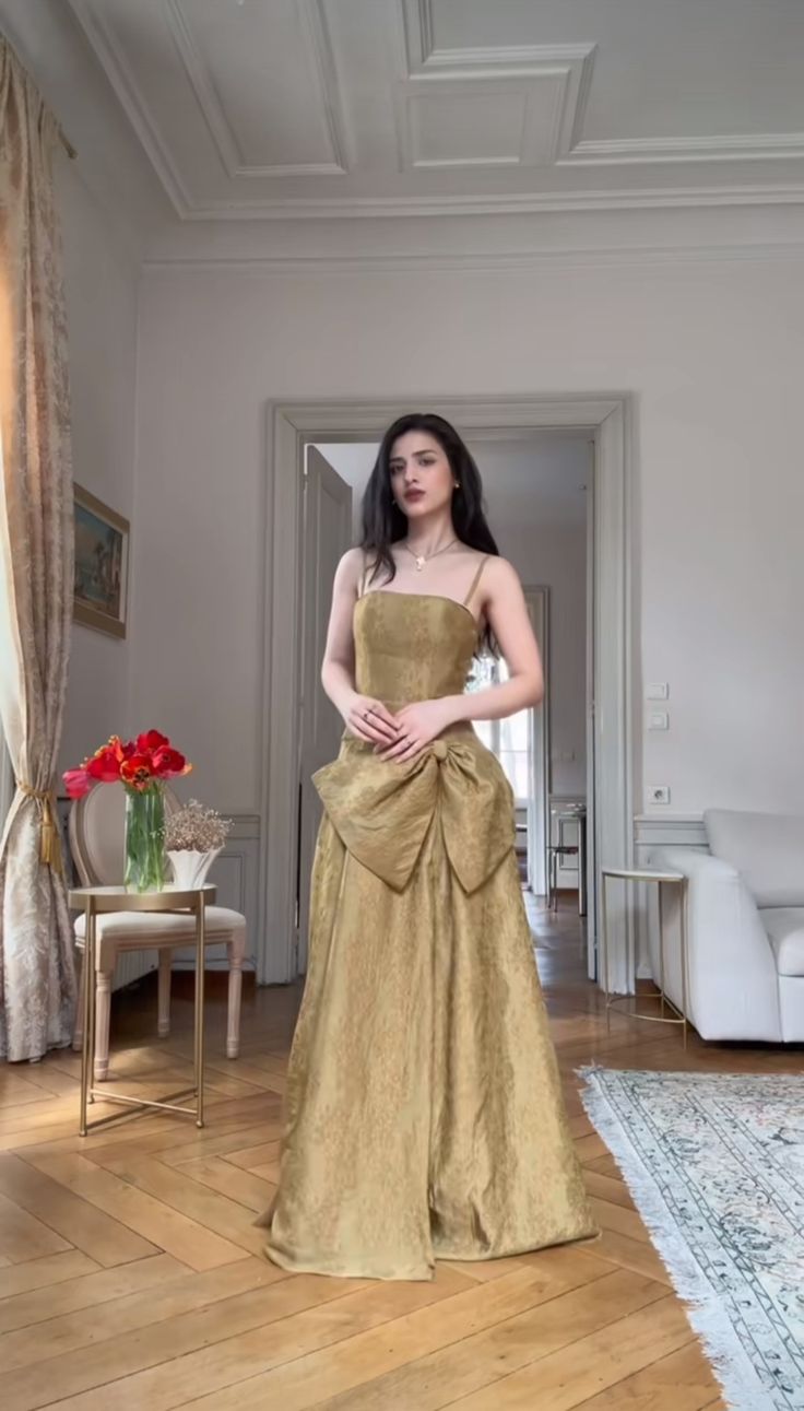 Chic A Line Spaghetti Straps Satin Bow Without Sleeves Long Prom Dress,Evening Dress GG5365