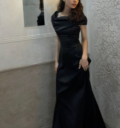 Modest Black Mermaid Satin Without Sleeves Long Prom Dress,Evening Dress GG5368