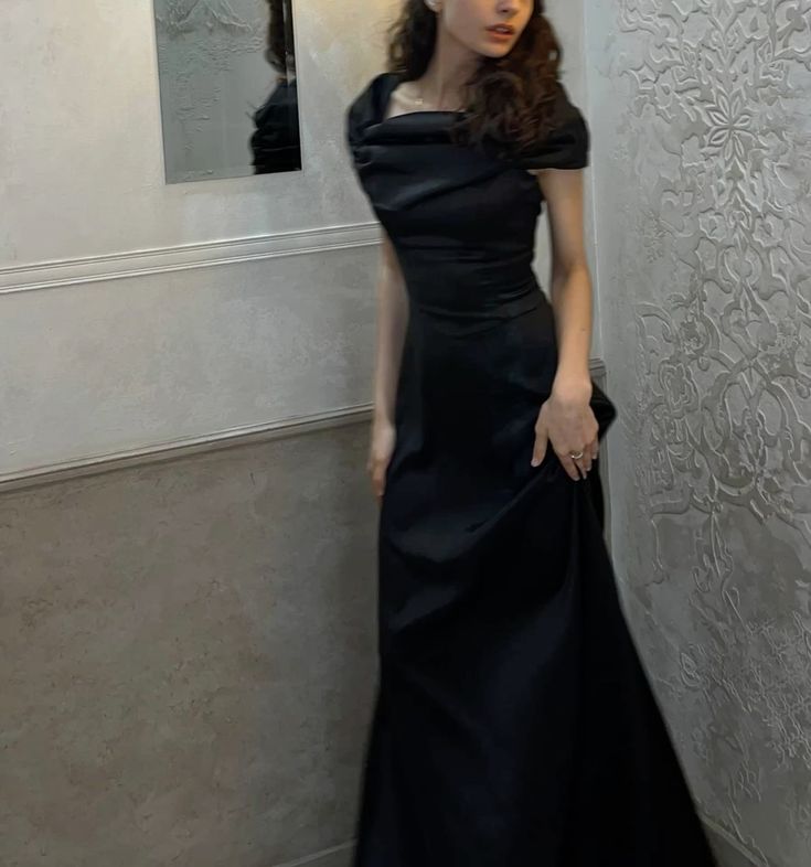Modest Black Mermaid Satin Without Sleeves Long Prom Dress,Evening Dress GG5368