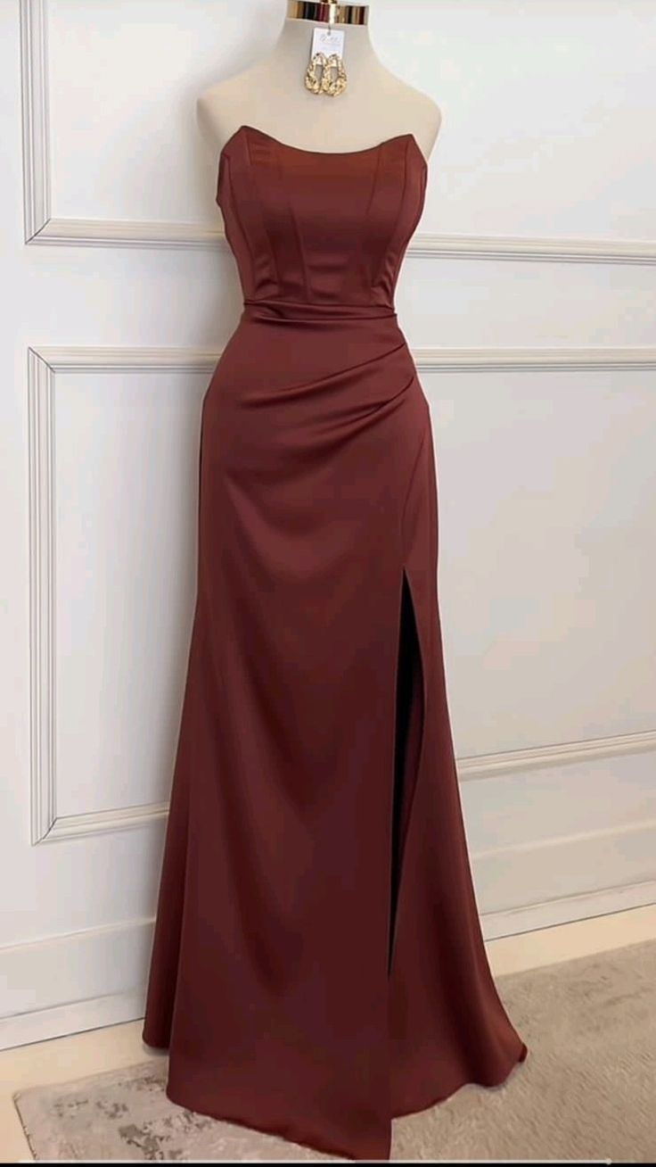 Classic Mermaid Strapless Pleated Satin Slit Without Sleeves Long Prom Dress,Evening Dress GG5373
