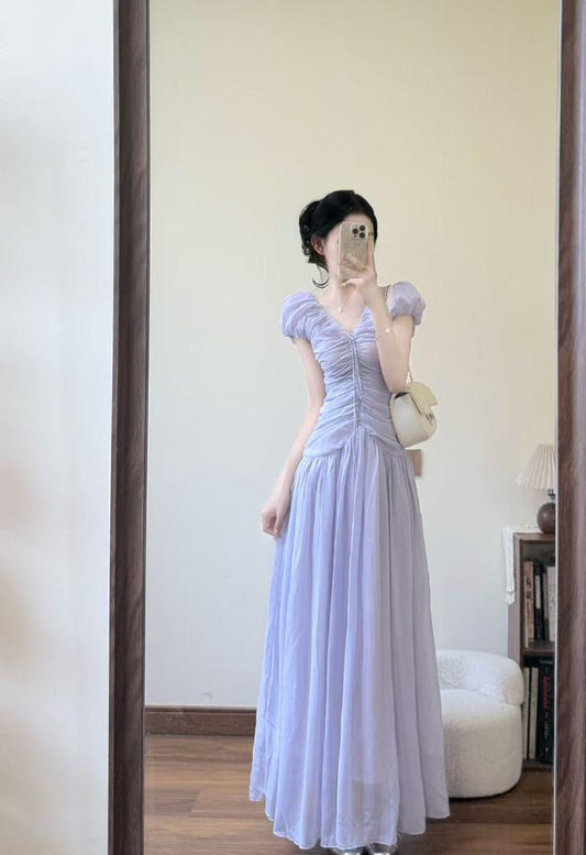 Pretty A Line V Neck Lilac Chiffon Without Sleeves Long Prom Dress,Evening Dress GG5379