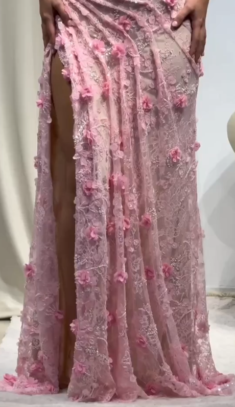 Pretty Mermaid Halter Lace Sequin Applique Slit Without Sleeves Long Prom Dress,Evening Dress GG5385