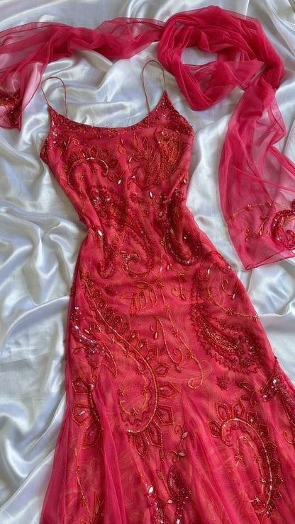 Gorgeous Mermaid Spaghetti Straps Tulle Beaded Without Sleeves Long Prom Dress,Evening Dress GG5386