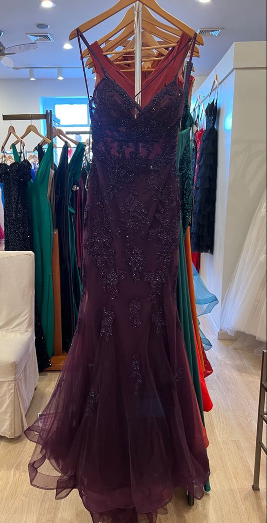 Chic Mermaid Spaghetti Straps Tulle Beaded Without Sleeves Long Prom Dress,Evening Dress GG5387