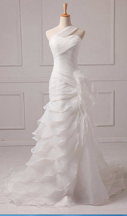 Chic Mermaid One Shoulder Tiered Chiffon Without Sleeves Long Prom Dress,Evening Dress GG5388