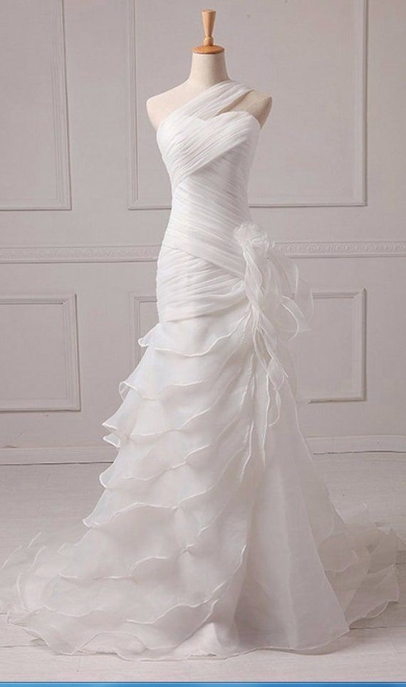 Chic Mermaid One Shoulder Tiered Chiffon Without Sleeves Long Prom Dress,Evening Dress GG5388