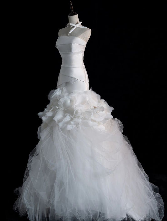 Dreamy Mermaid Strapless Satin Tulle Without Sleeves Long Prom Dress,Evening Dress GG5389